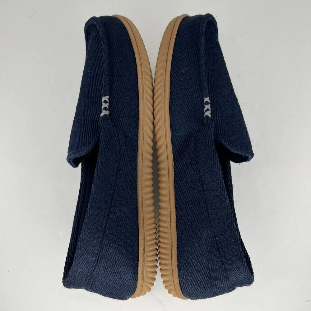 Dearfoams Mens Blue Cozy Comfort Herringbone Canvas Slip On Size 11-12 Loafers